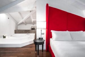 chambre sous les toits avec salle de bain ouverte sur la chambre