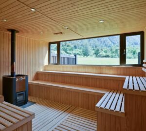sauna avec vue panoramique sur le parc Futangue au Chili, dans le nord de la Patagonie