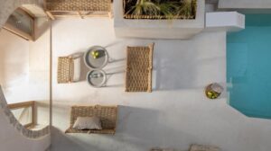 vue aérienne du patio au style minimaliste et slow living