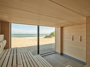 sauna offrant une vue sur la mer et sur la plage de Zélande