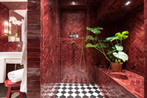 salle de douche rouge