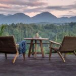 salon de jardin sur la terrasse d'une chambre d'hôtel avec vue panoramique sur la jungle