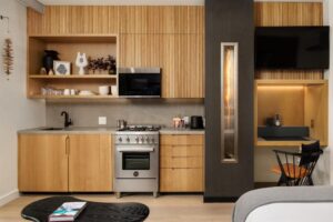 kitchenette dans un des studios du Desolation Hotel