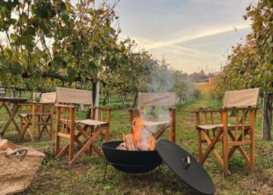 Brasero pour griller des chamallow le soir à l'entrée des vignes dans l'hôtel NHôme Country Living de Ponte de Lima dans le Nord du Portugal