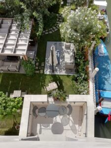 vue aérienne du jardin commum aux appartements