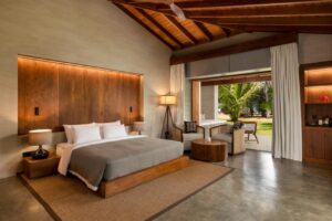 chambre cosy avec vue mer au boutique hôtel Villa Thamburu