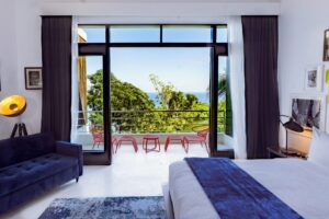 une des chambres élégantes et chics de l'hôtel Geejam au nord de la Jamaïque