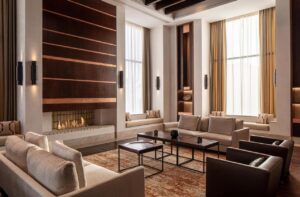 salon lounge avec cheminée