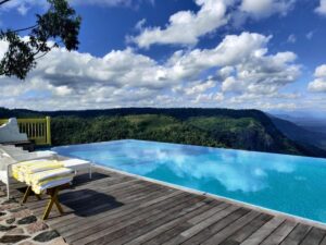 piscine à débordement avec vue panoramique sur un écrin de verdure