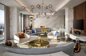 séjour d'un Penthouse type horizon, luxueux et cosy