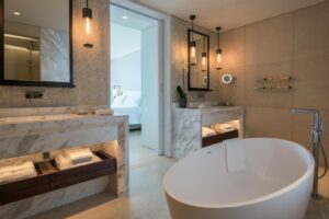salle de bain dans une des suites de l'hôtel