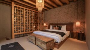 chambre au 1er étage de la suite en duplex de l'hôtel Dolkhar Resort à Leh, dans la région de Ladakh, au nord de l'Inde