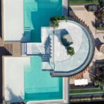 vue aérienne de la piscine sur le toit terrasse de l'appart'hôtel Three House Hotel à Funchal
