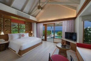 villa sur la plage avec piscine privée, endroit idéal pour une lune de miel aux Maldives