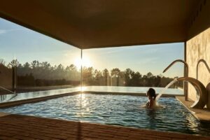 piscine intérieure et extérieure chauffée au niveau du spa