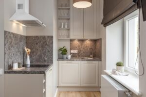 cuisine équipée dans une suite studio de la résidence