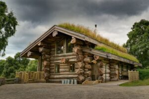 chalet eco responsable avec toit végétalisé en Écosse