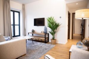 séjour moderne et chaleureux d'un des appartements à louer