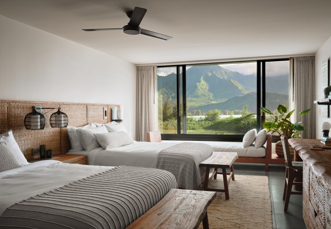 chambres spacieuses et confortables offrant une magnifique vue sur les montagnes d'Hawaï