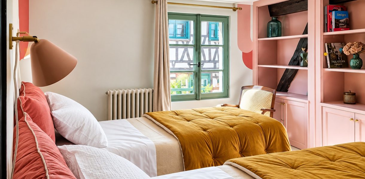 Chambre twin dans la suite familiale avec deux chambres séparées aux Allois à Limoges