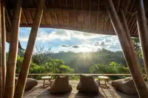 vue panoramique sur la nature depuis le salon du bar de l'hôtel Buahan A Banyan Tree Escape