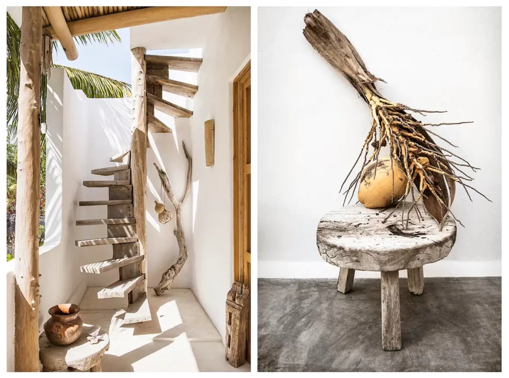 escalier menant à la partie salon et terrasse