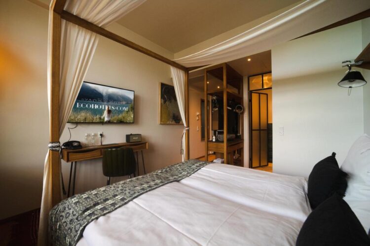 chambre double avec salle de douche ouverte sur la chambre